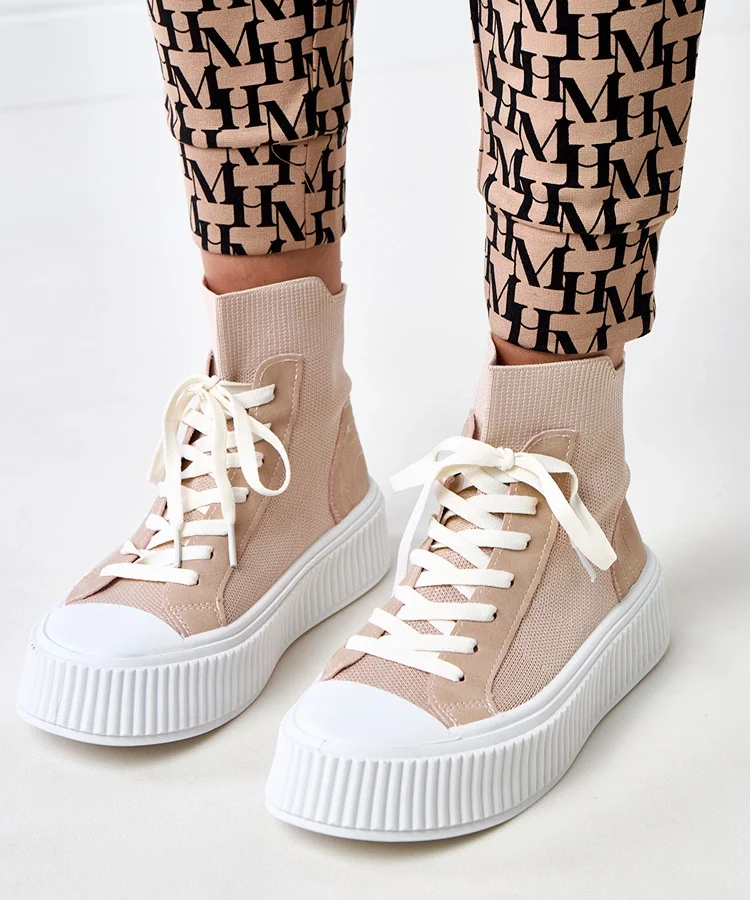 Różowe wsuwane skarpetkowe trampki na platformie Perkins