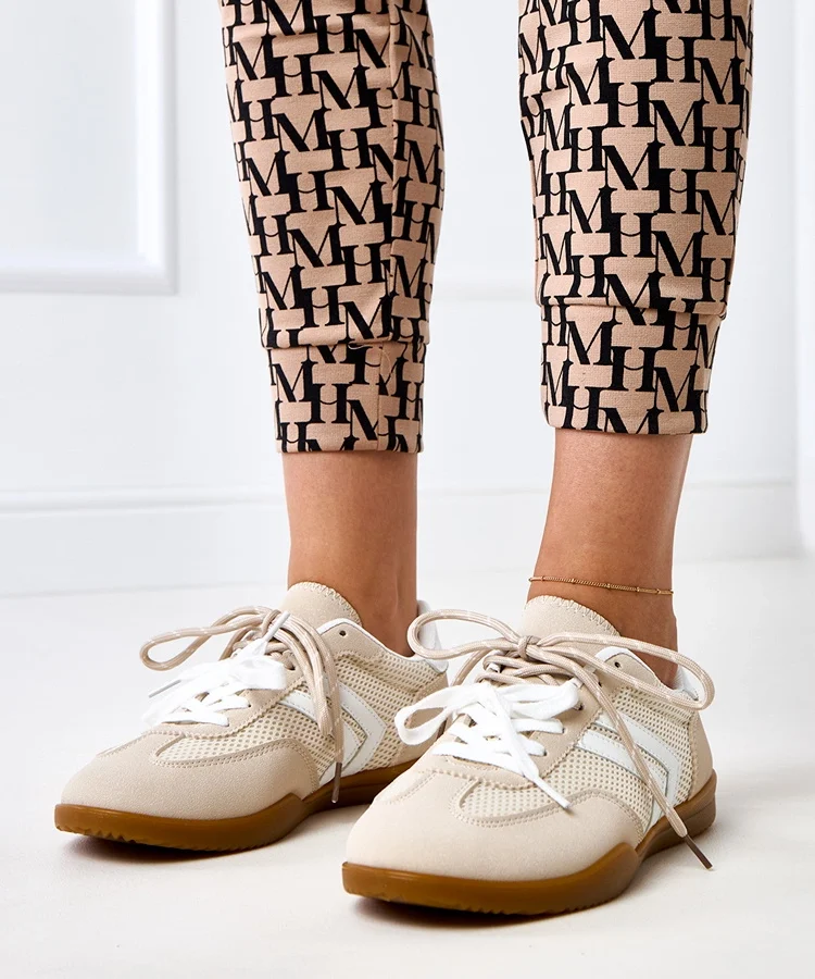 Beżowe sneakersy trampki damskie wstawką Malkan