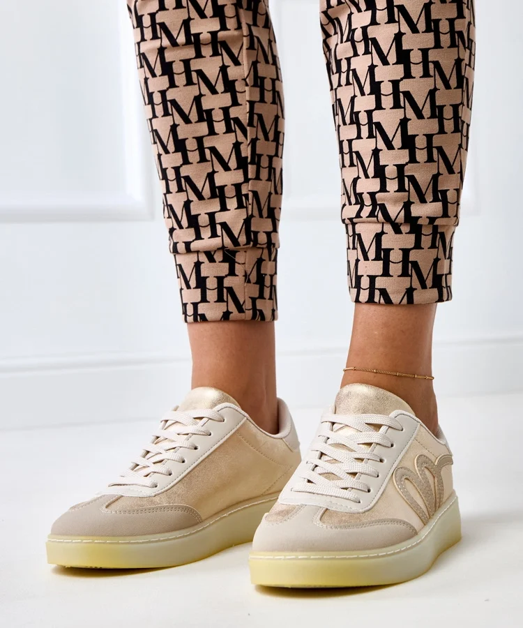 Beżowe sneakersy na platformie ze złotym motywem Izabell