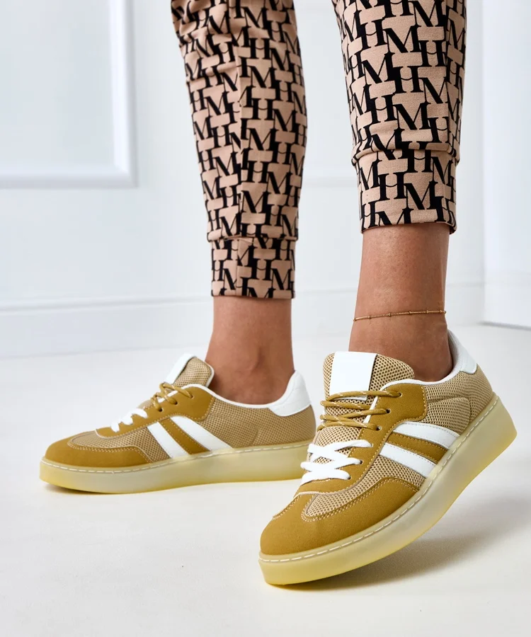 Żółte sneakersy siateczkowe z białą wstawką Weka