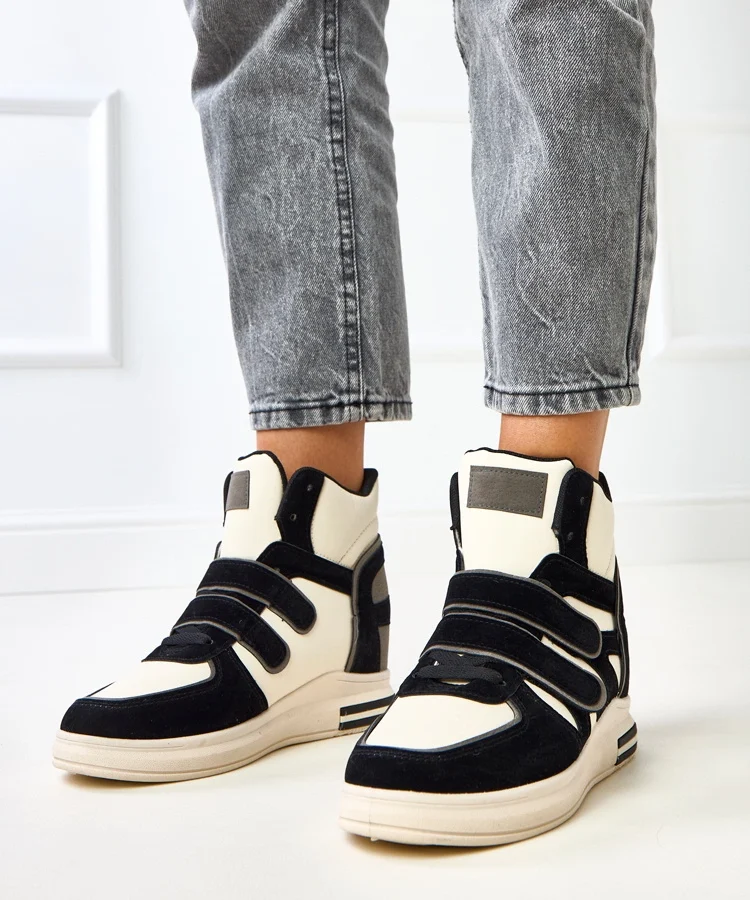 Wysokie sneakersy czarno-białe na ukrytym koturnie Ashni