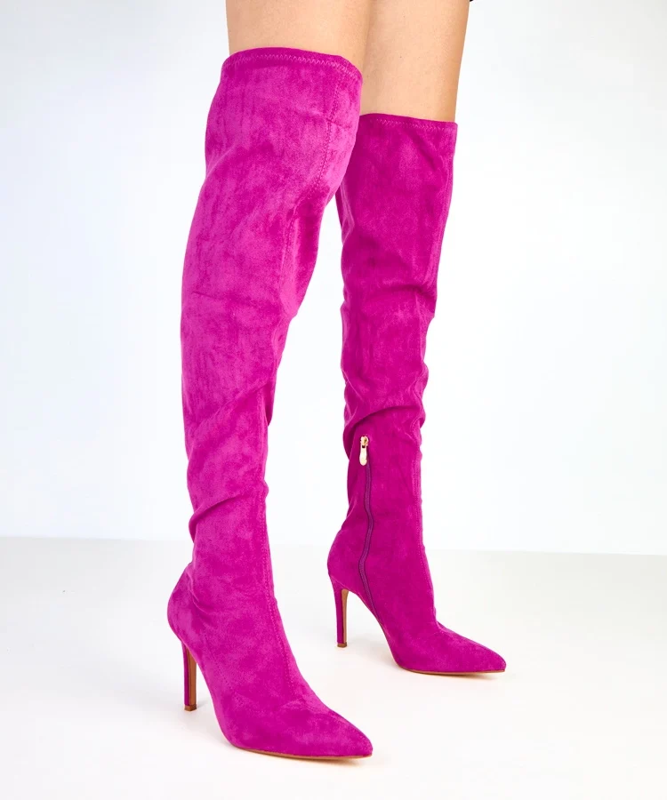 Fioletowe kozaki na szpilce za kolano Giovana