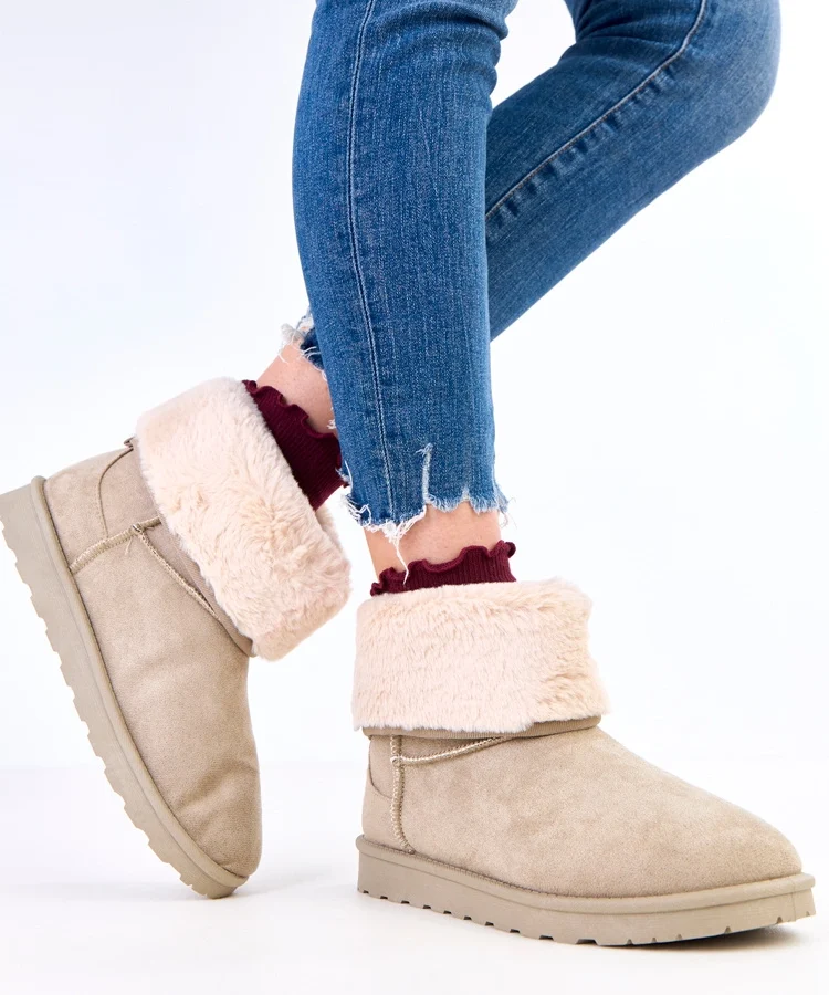 Zielone śniegowce z futerkiem na platformie Meggi