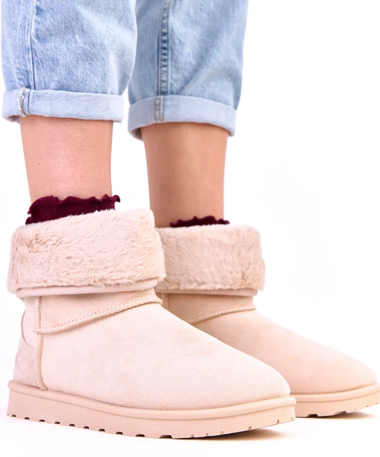 Beżowe śniegowce z futerkiem na platformie Meggi