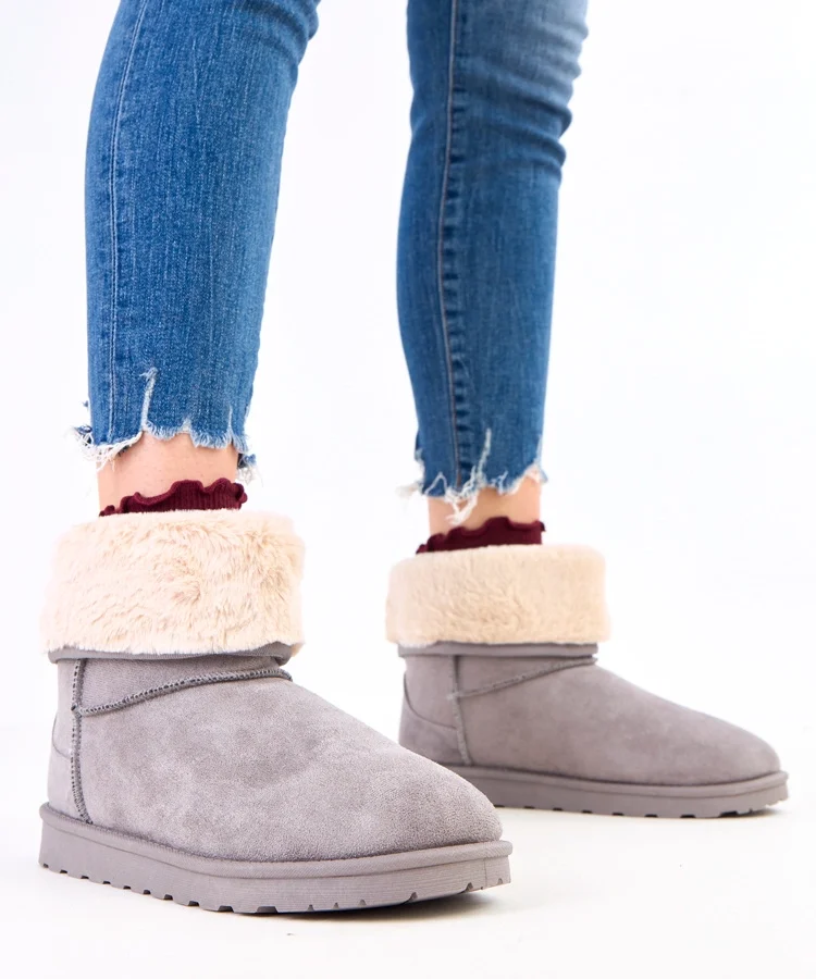 Szare śniegowce z futerkiem na platformie Meggi