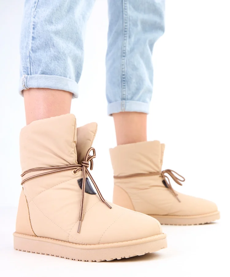 Beżowe śniegowce damskie z ozdobnym sznurkiem Temira