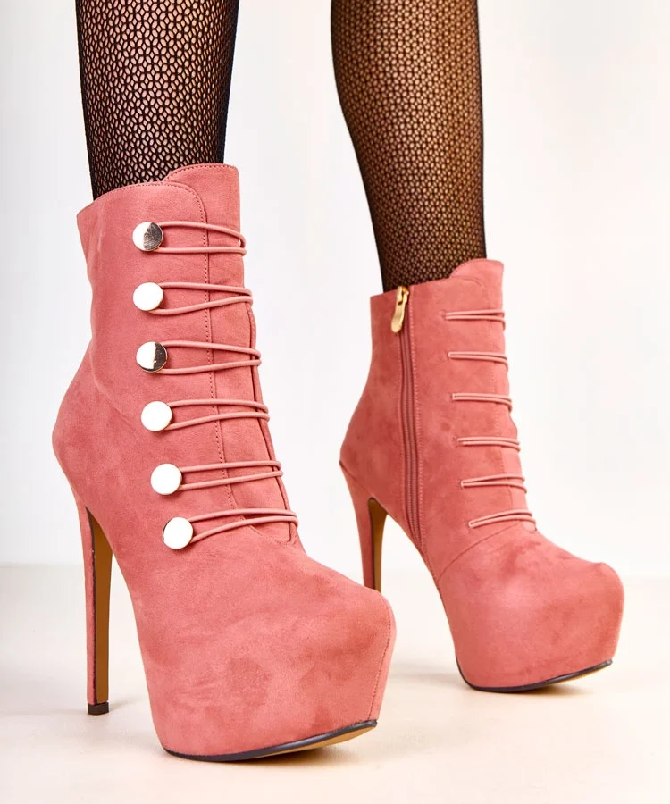 Różowe botki ze złotymi guzikami  Courtney