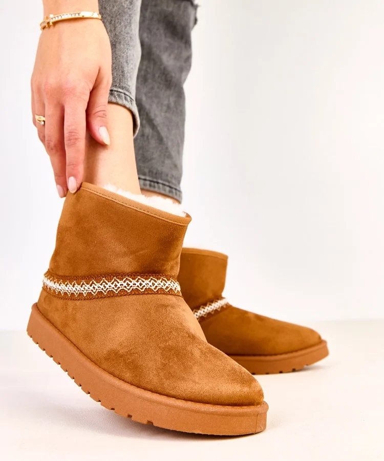 Karmelowe niskie śniegowce z ekozamszu Karolla