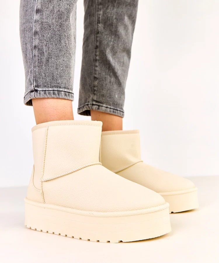 Beżowe niskie śniegowce na platformie z ekoskóry Reinol