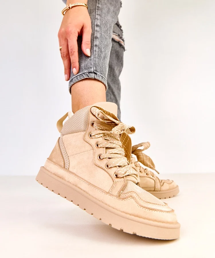 Beżowe sneakersy wysokie z grubymi sznurówkami Klevis