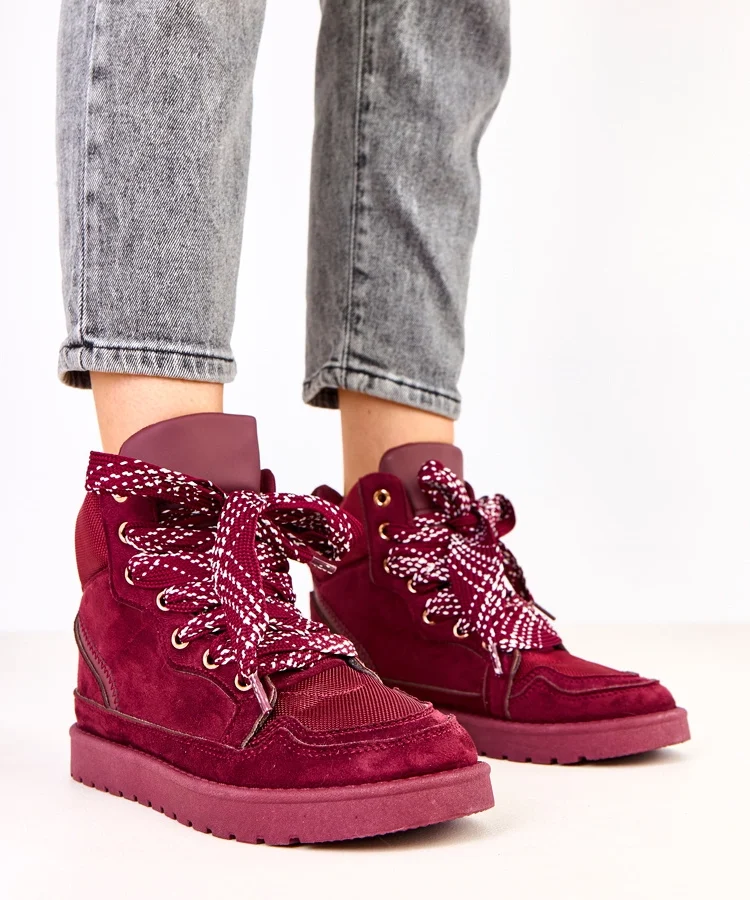Bordowe sneakersy wysokie z grubymi sznurówkami Klevis