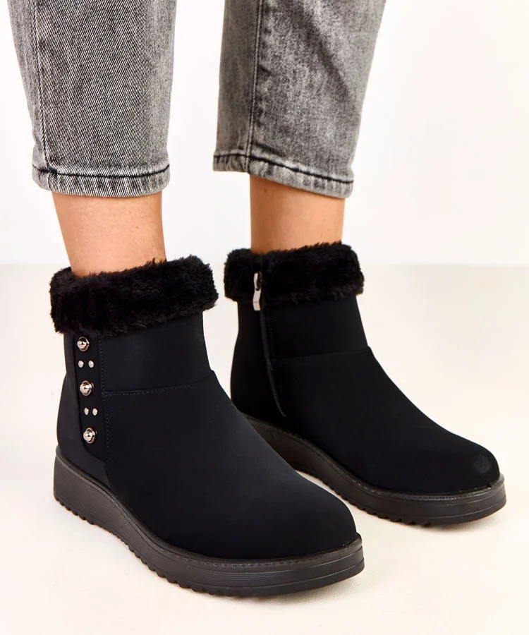 Czarne botki ocieplane z ekoskóry matowej Boliva