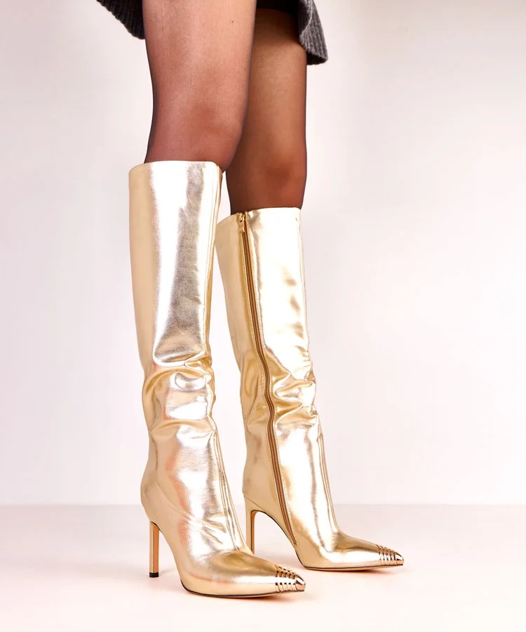 Złote kozaki eleganckie z metalowym noskiem Janisa