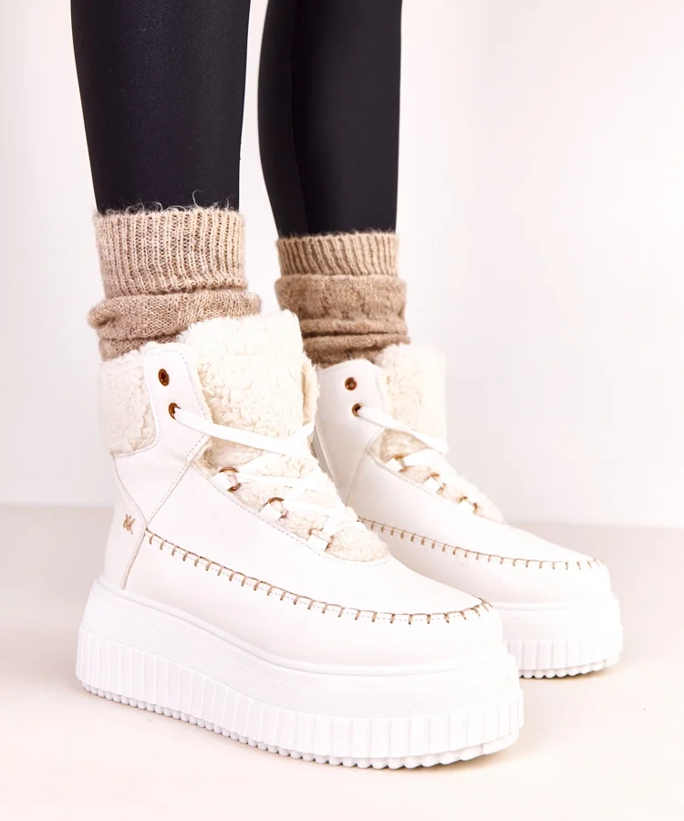 Białe botki sportowe ocieplane na platformie Lorraine