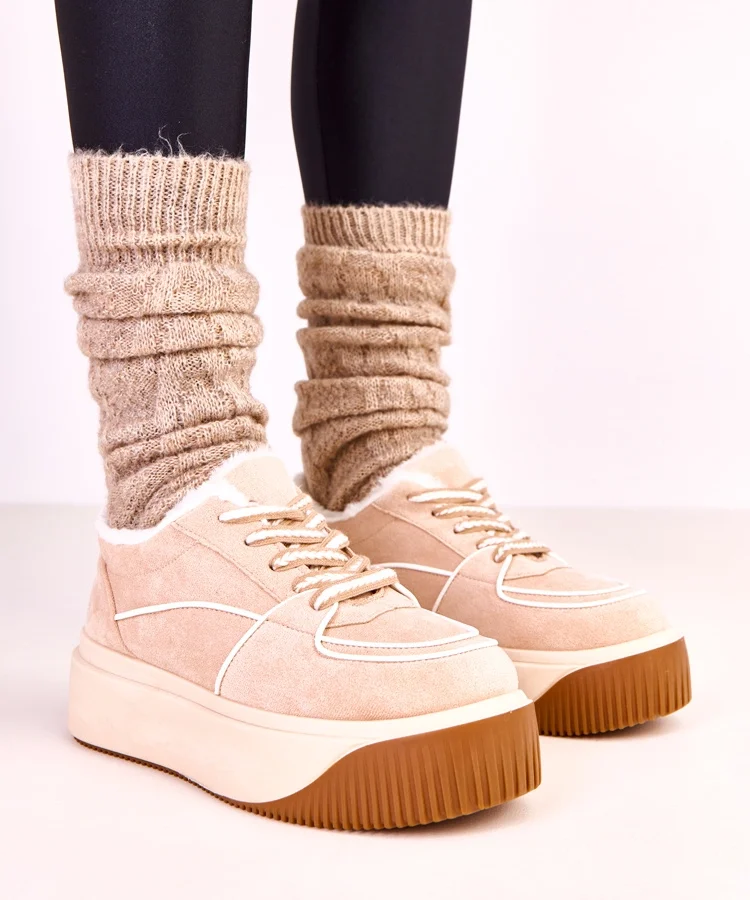 Beżowe sneakersy ocieplane na platformie Vargas