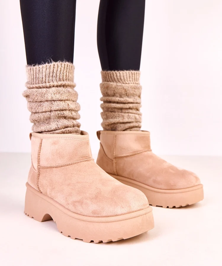 Beżowe niskie śniegowce z ekozamszu Joshua