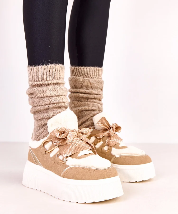 Beżowe sneakersy ocieplane na platformie Deena