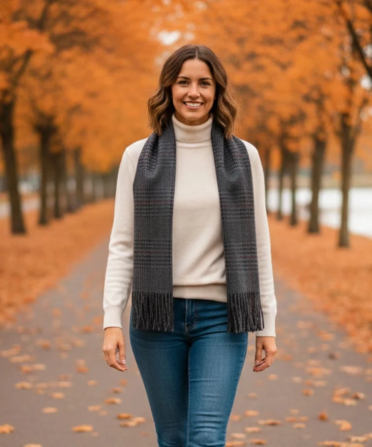 Szary szal damski w kratę Pirouet