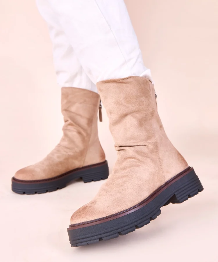 Beżowe botki z marszczonym przodem Arlea