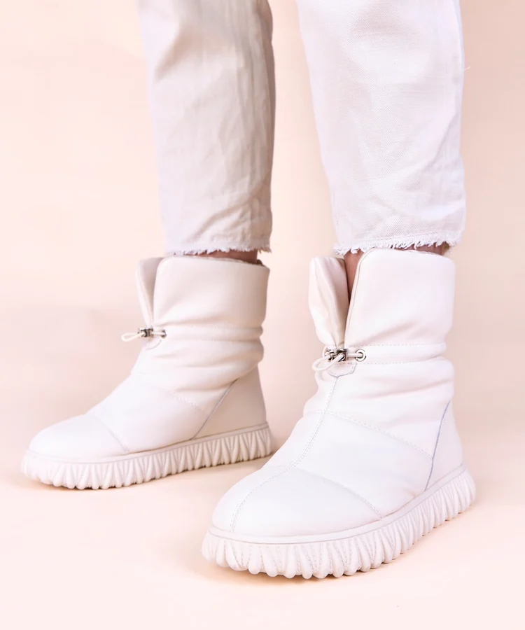 Beżowe śniegowce skóra naturalna ze ściągaczem Raschmi