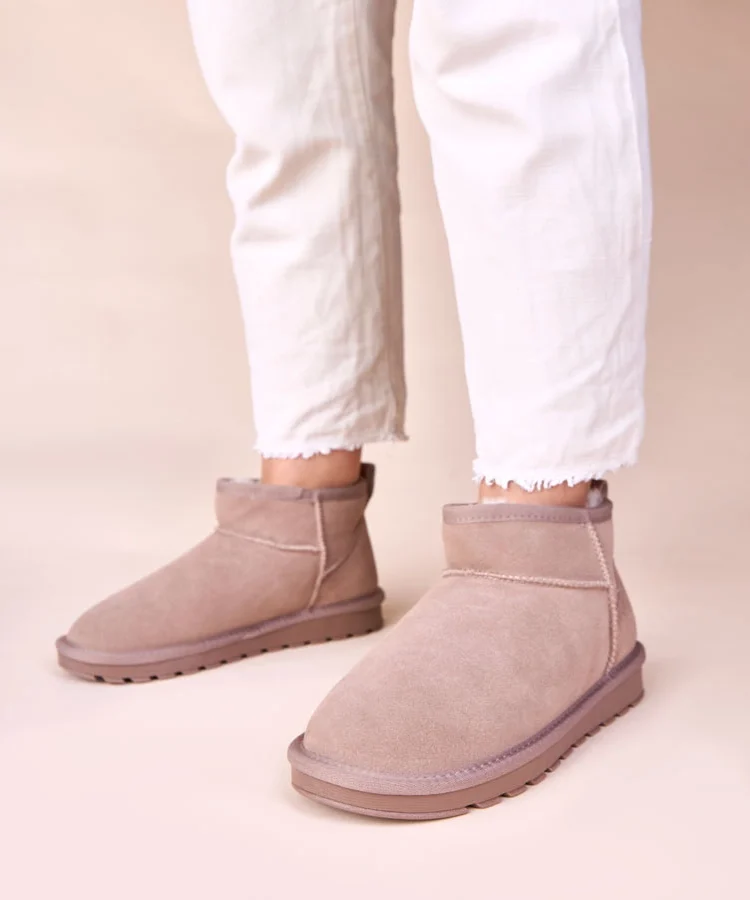 Szare śniegowce naturalny zamsz ocieplane futerkiem Matilda