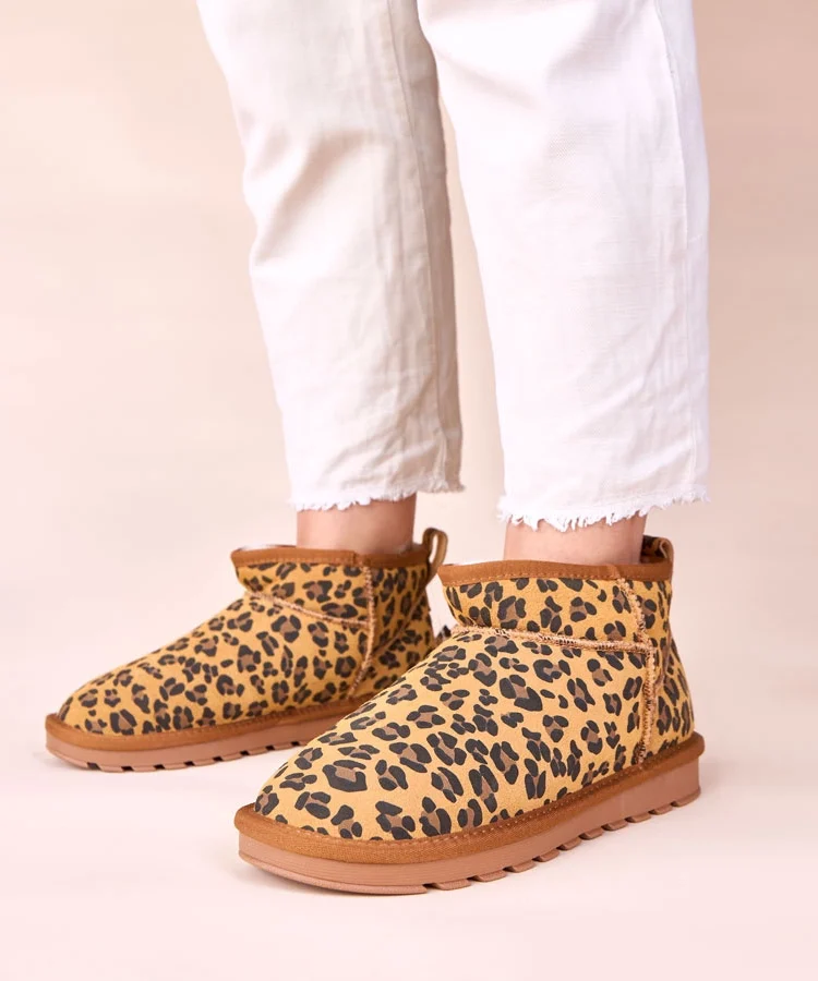 Panterkowe śniegowce naturalny zamsz ocieplane futerkiem Matilda