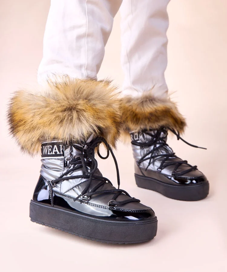 Szare śniegowce wiązane z futerkiem Alison