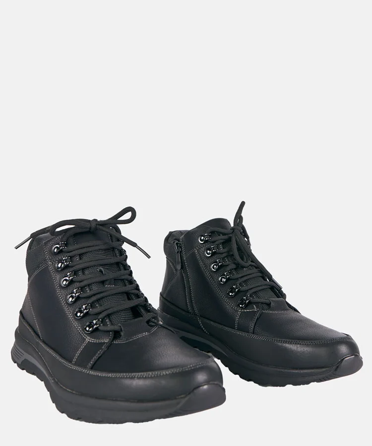 Czarne trapery męskie ocieplane futrem na platformie Paul