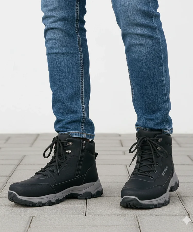 Czarne trapery męskie ocieplane na podwyższonej podeszwie Pedro