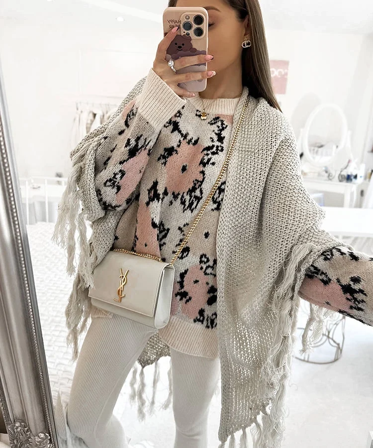 Beżowa narzutka z frędzlami Franklin