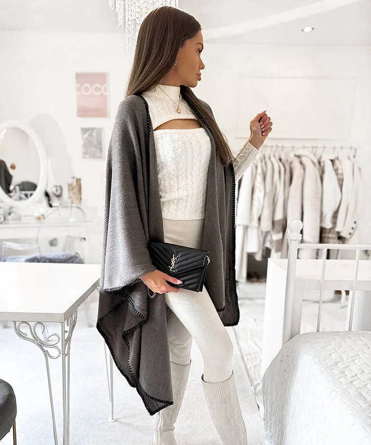 Szare ponczo z obszyciem Levi