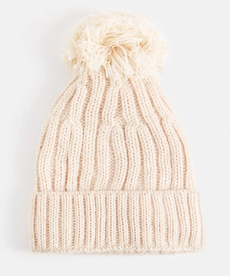 Beżowa czapka z pomponem Karloti