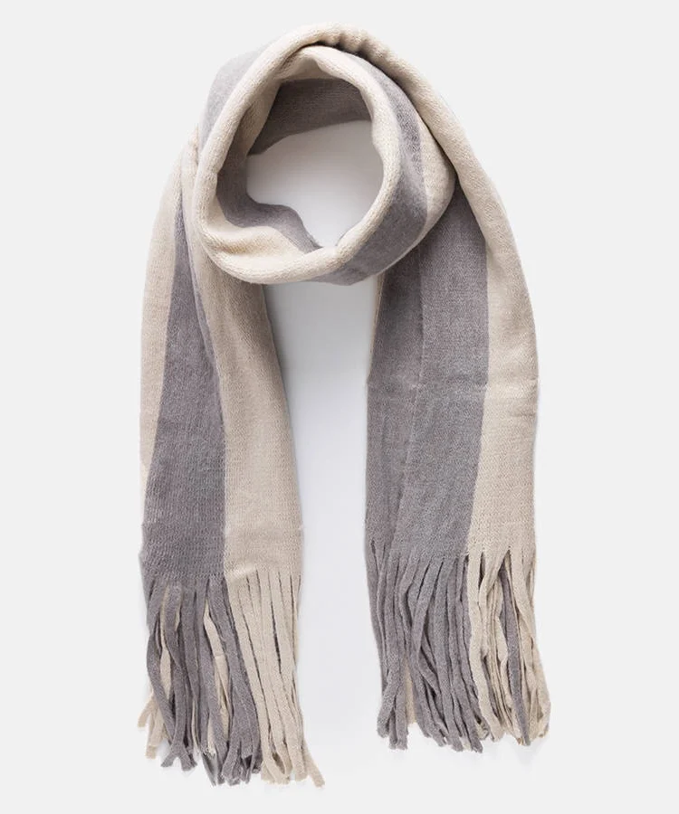 Beżowo-szary szal z frędzlami Lana