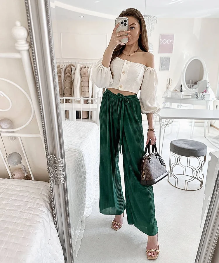 Zielone plisowane spodnie Claudette