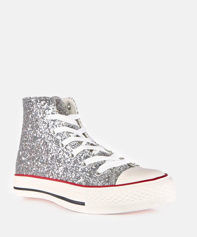 Srebrne damskie trampki brokatowe Klaudi