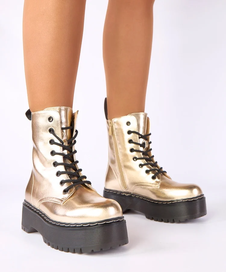 Złote botki na platformie Annette