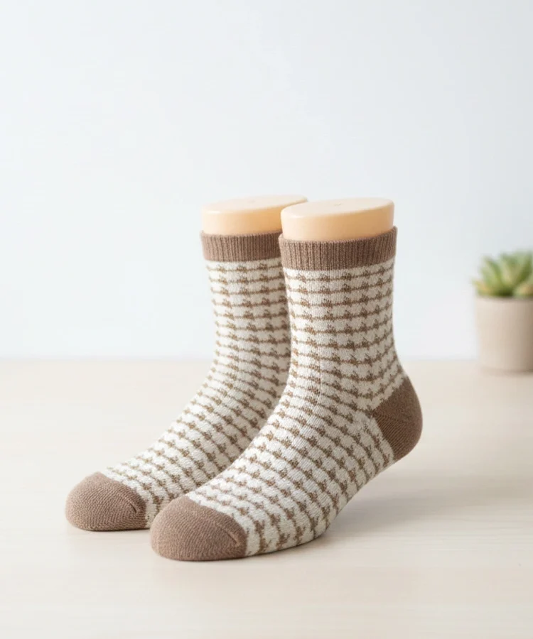 Beżowe skarpetki w pepitkę Sella