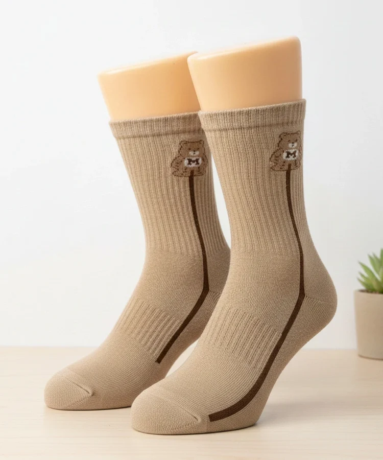 Beżowe ciepłe skarpetki z misiem Sella