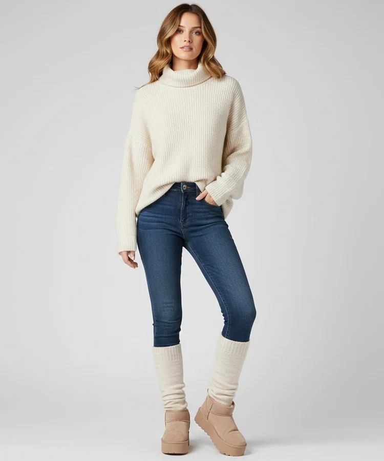 Beżowe śniegowce na platformie ocieplane futerkiem Mouna