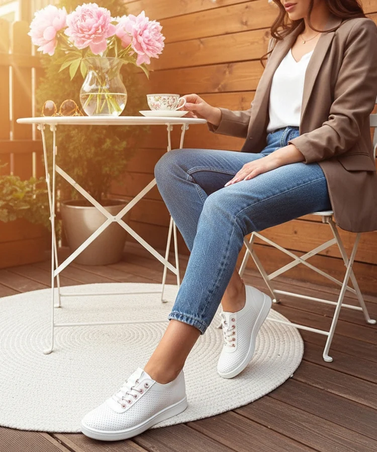 Białe wsuwane tenisówki perforowane Adèle