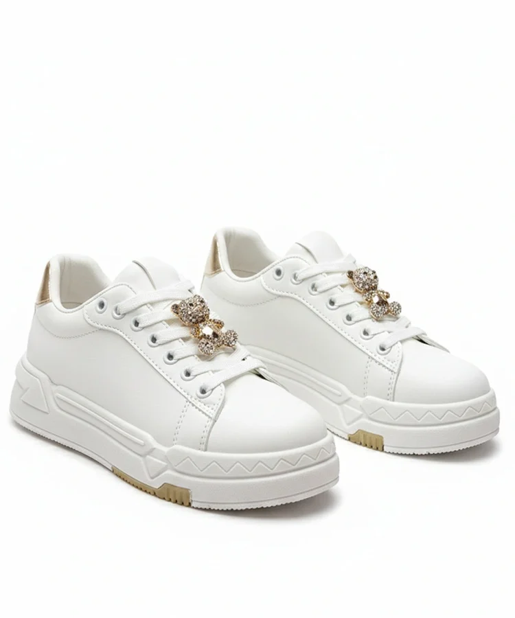 Biało-złote sneakersy damskie zdobione kamieniami Odette