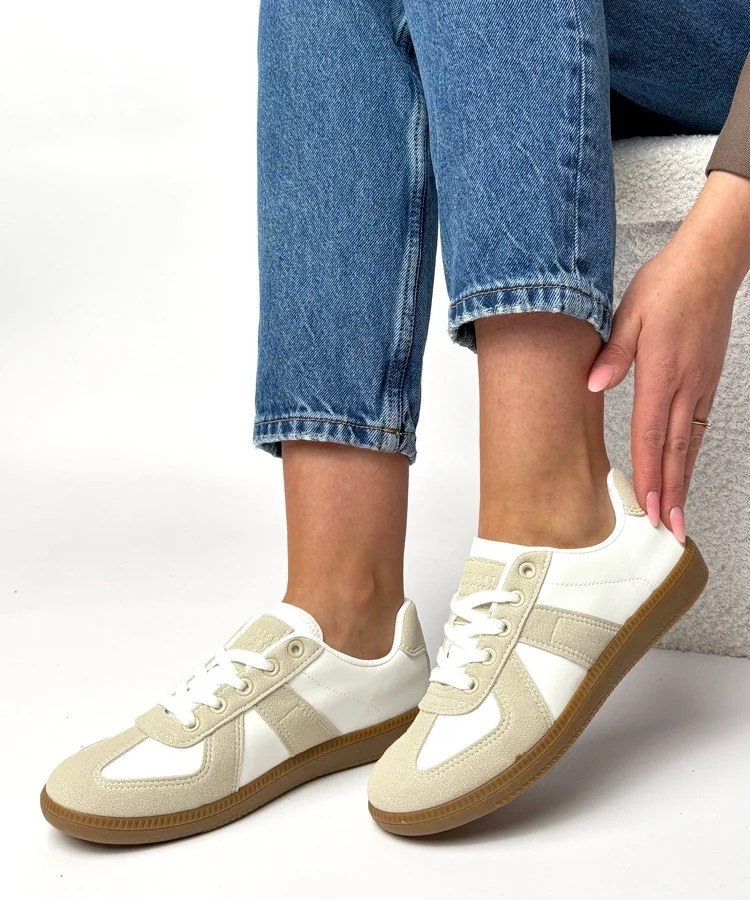 Biało-beżowe sneakersy na platformie Valentine