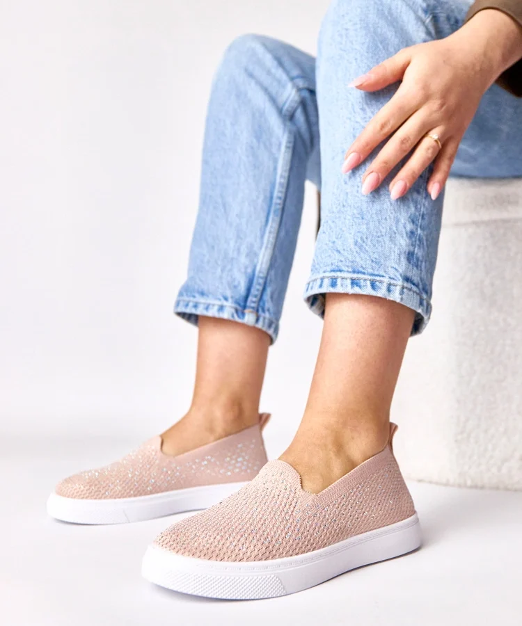 Różowe wsuwane materiałowe tenisówki z cyrkoniami Gabrielle