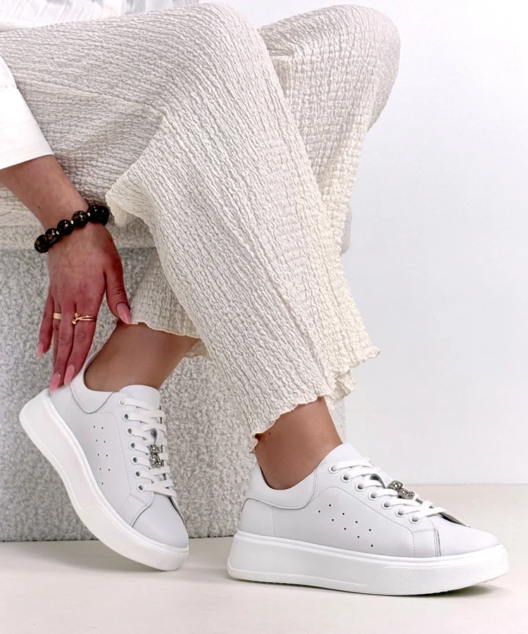 Białe Skórzane Sneakersy Na Platformie Cambell