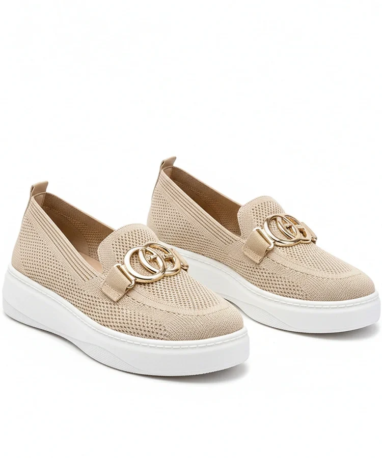 Beżowe Wsuwane Materiałowe Tenisówki Z Klamerką Catherine