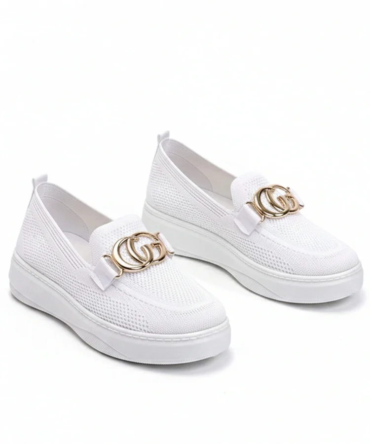 Białe Wsuwane Materiałowe Tenisówki Z Klamerką Catherine