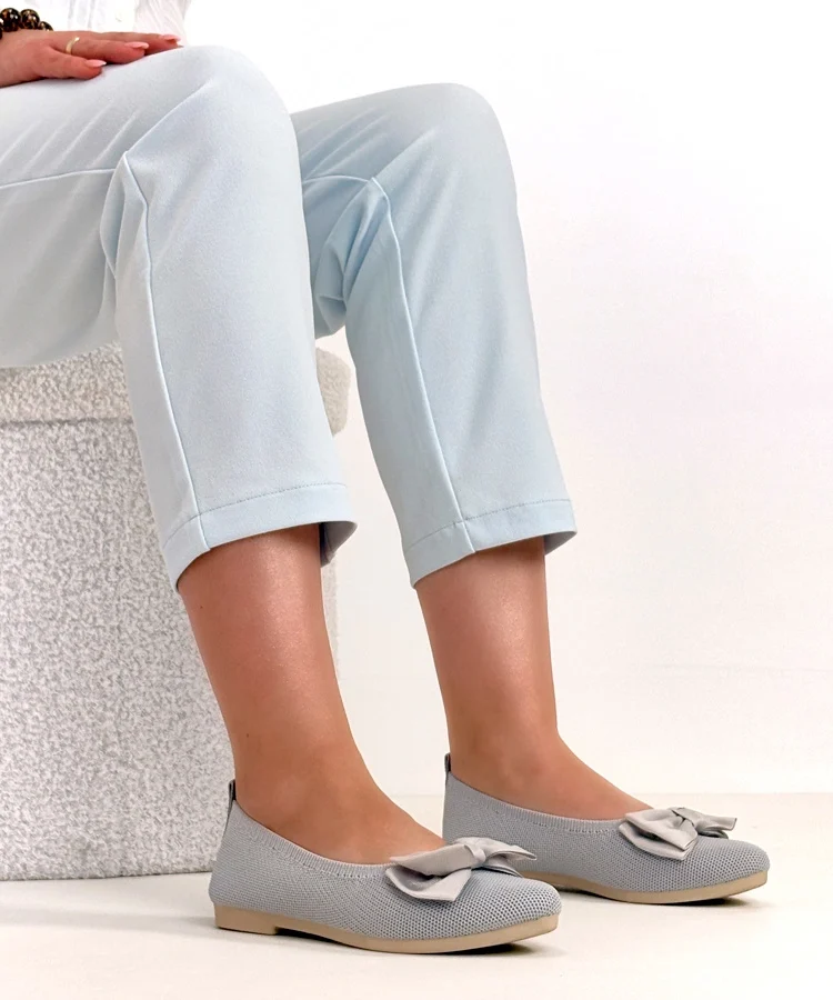 Szare Materiałowe Balerinki Z Kokardą Paisley