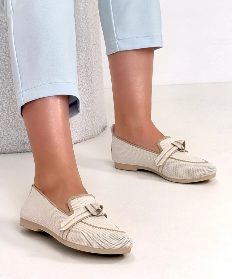 Beżowe Materiałowe Balerinki Z Wiązaniem Serenity