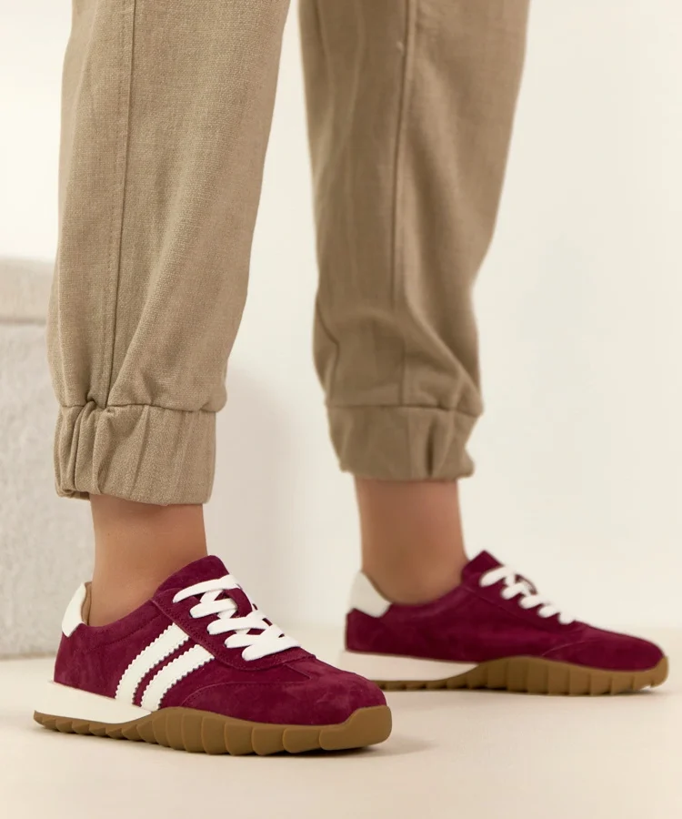 Bordowe Skórzane Sneakersy Filippo