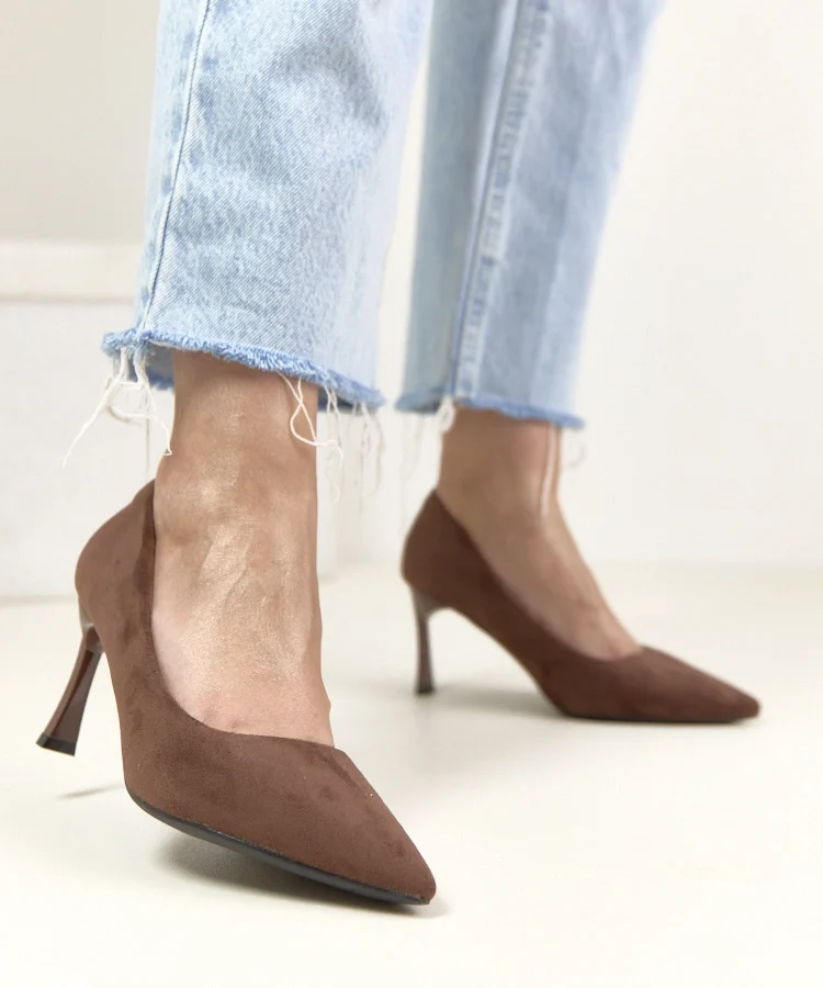 Brązowe Czółenka Na Szpilce Skórzana Wkładka Potocki